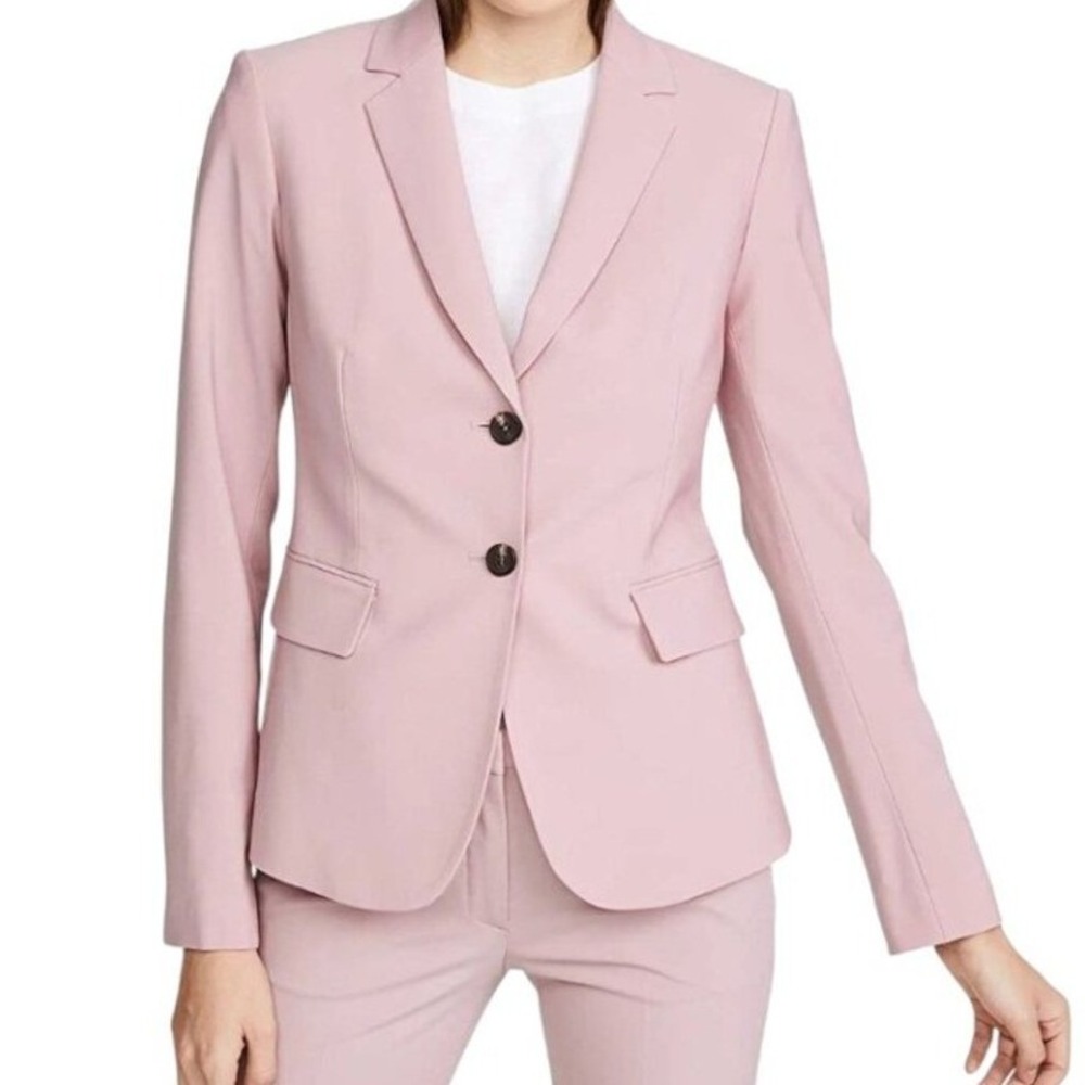 Theory Carissa Classic Suit Blazer Jacket Womens 00 Pink Wool Work Professional